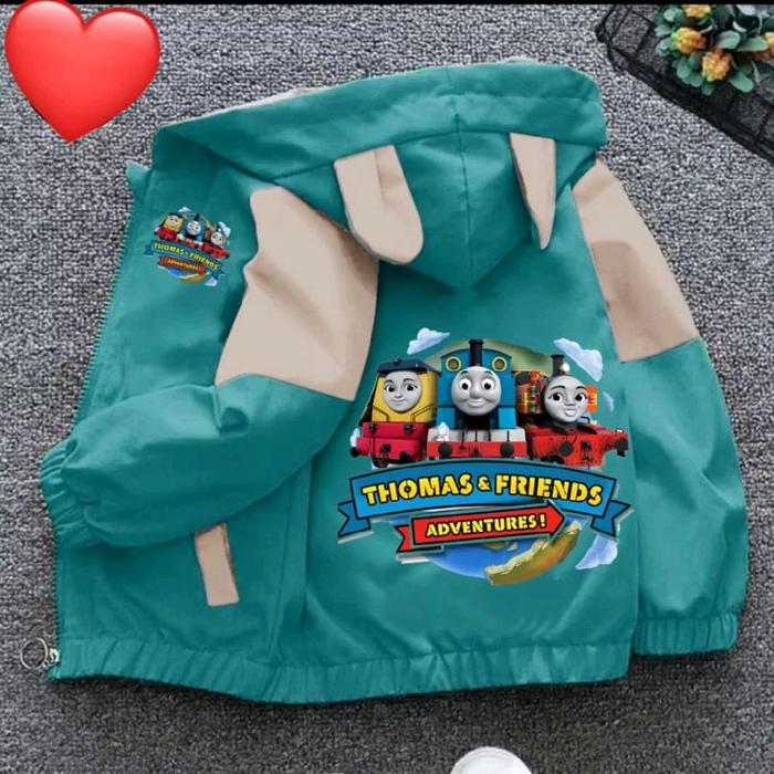jaket anak hoodie kombinasi, berkarakter thomas&friends adventures. untuk anak anak.