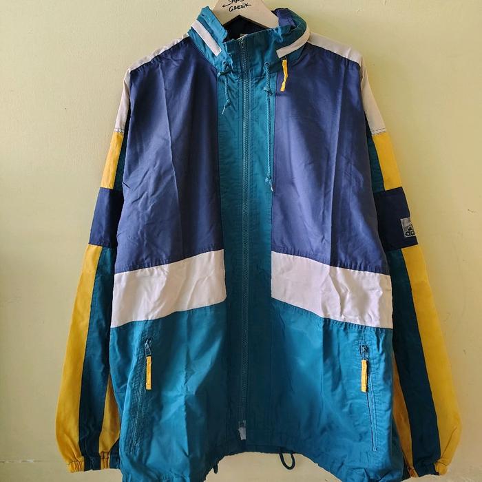 (Jaket Branded) Vintage Adidas 90s Retro Colorblock Sportswear Windbreaker XXL