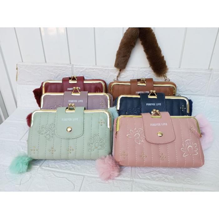 Tas selempang dompet jinjing hp behel wanita import forever love multifungsi terbaru