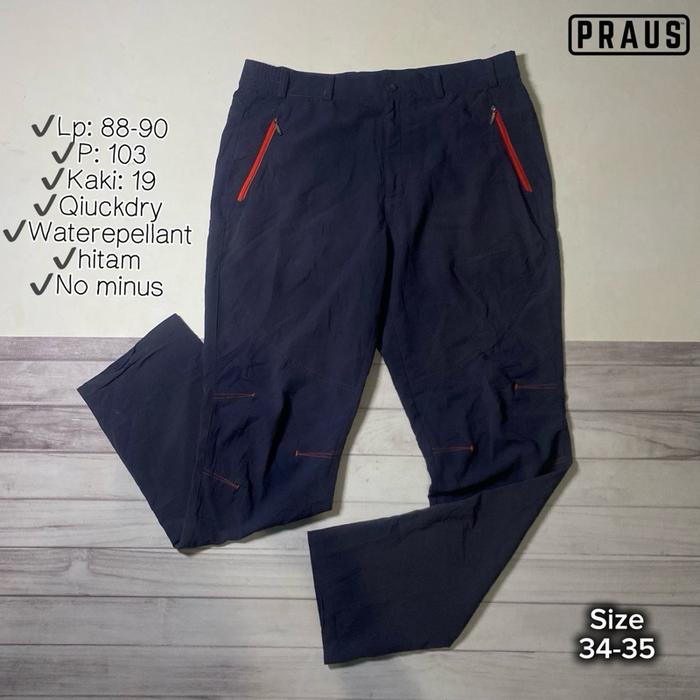 PRAUS Celana outdoor Hitam Quickdry & Waterrepellent Size 34-35 Lp 88-90 P 103 Kaki 19 No Minus