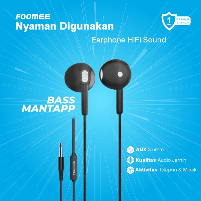 Headset FOOMEE QA10 Earphone Wired Handsfree QA10 Earphone Kabel HiFi Foomee QA10 Headset Built-In M