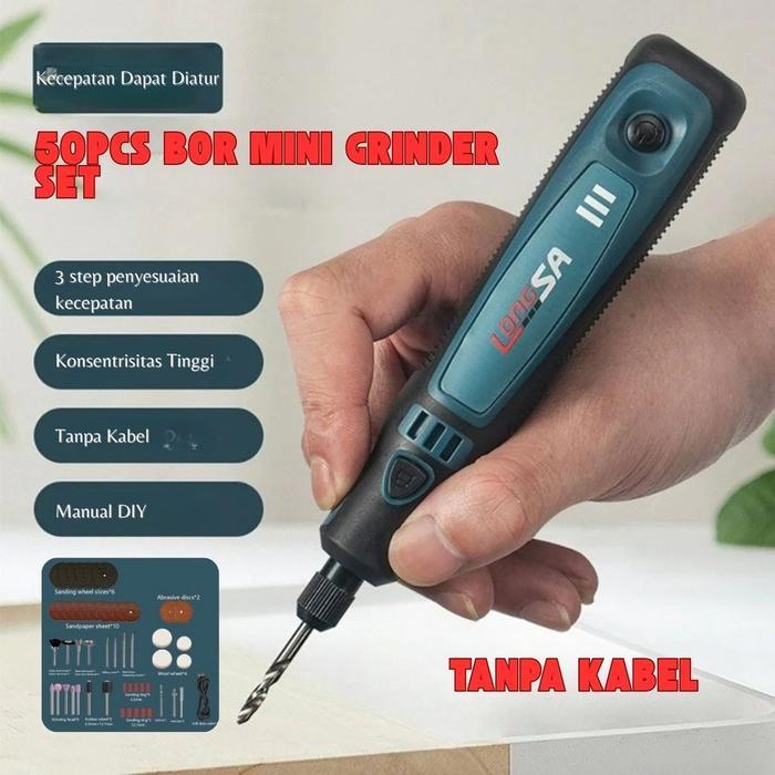 50pcs Bor Mini Grinder Set Cordless Pengukir Penggiling Alat Ukir Grafir Drill Rotary Mesin Poles