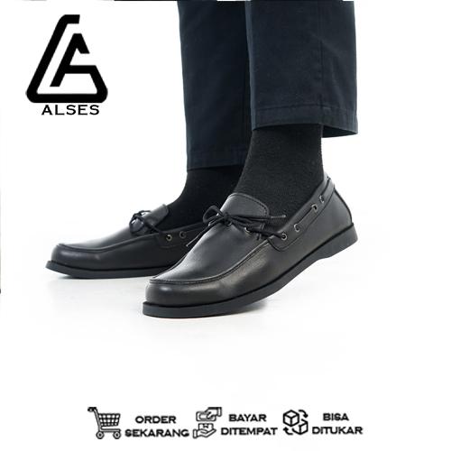 ALSES ORLANDO X Sepatu Slip On Pria Hitam Sepatu Casual Formal Pantofel Hitam Pria Dewasa Kerja KUli