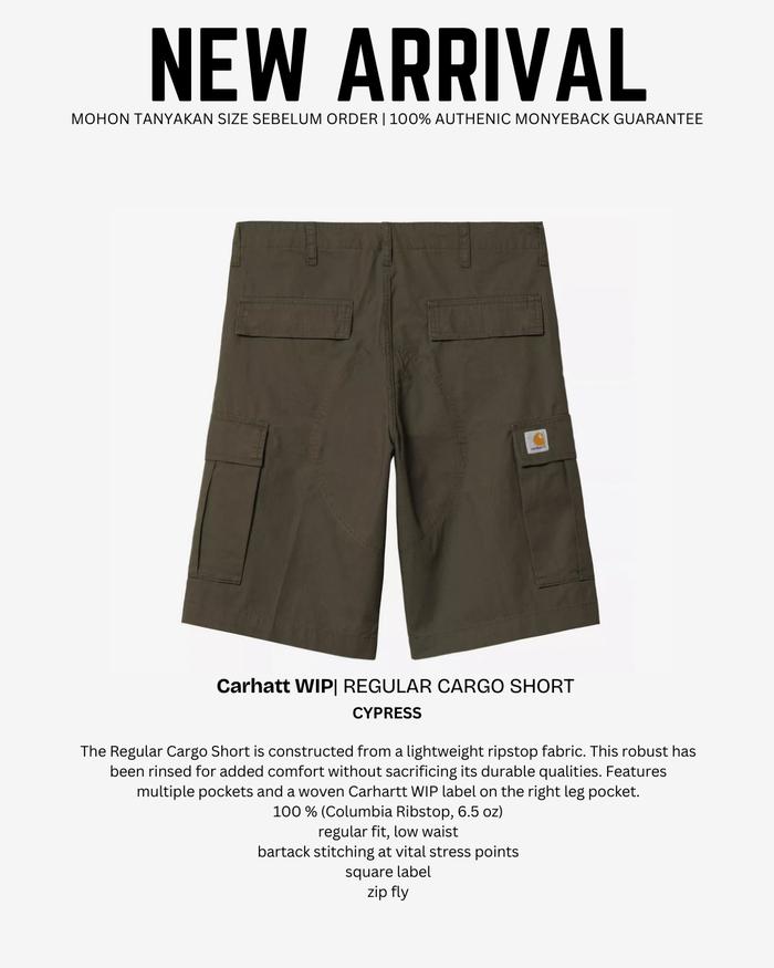 Carhatt WIP| REGULAR CARGO SHORT | Celana pendek kargo pria dan wanita 100% ORIGINAL