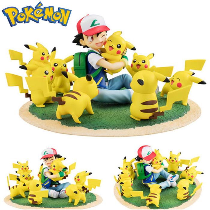 Pokemon Ash Ketchum Pikachu Anime Figure Garage Kits Ornament PVC