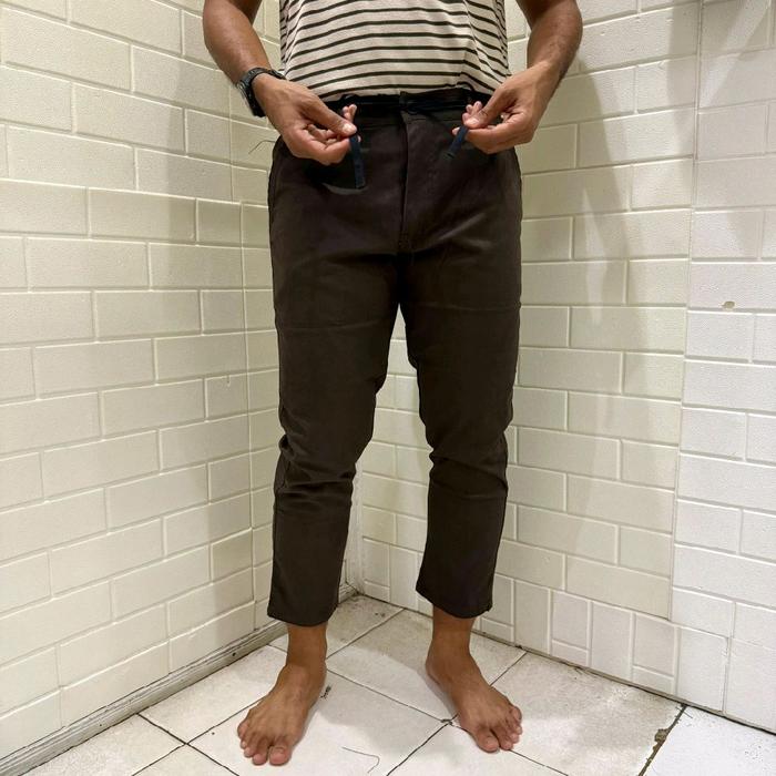 Celana Sirwal Angkle Pants Hablo Warna Dark Brown Office Casual Formal Bahan Katun Twill Slimfit