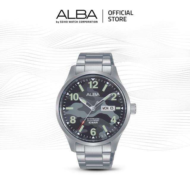 Alba Mechanical Jam Tangan Pria Field AL4275 / AL4275X1 Automatic Grey Army Camouflage Dial Stainles