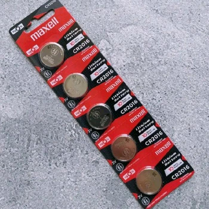 Maxell Baterai Lithium Cell CR2016 Original / 1 Lembar isi 5 Pcs untuk Jam Remote MIC HT Drone Proye