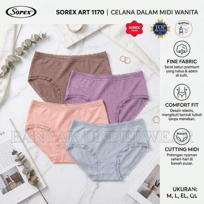 Sorex CD Celana Dalam Wanita Renda Mini Katun Mix 3/6Pcs M L EL QL