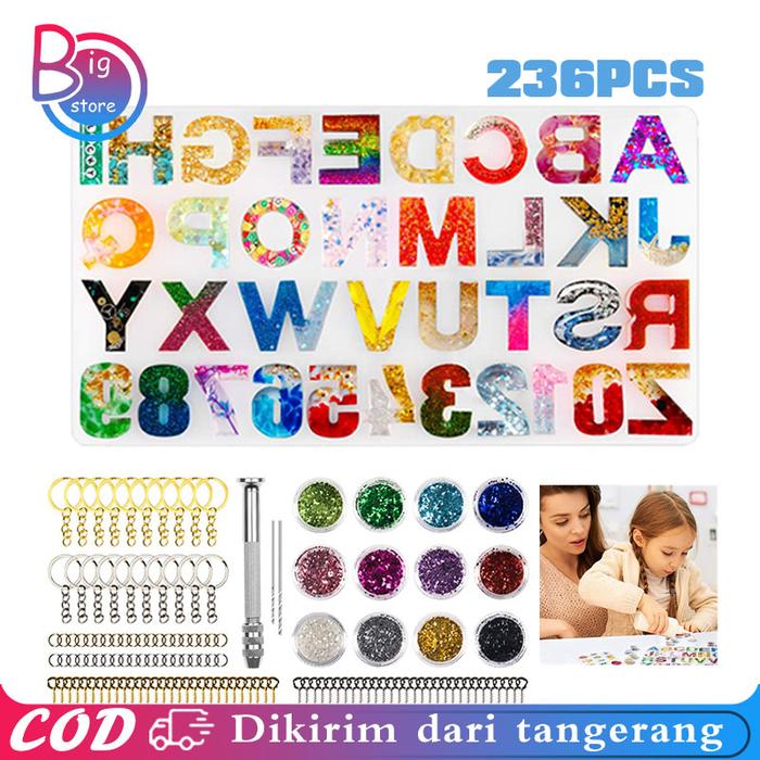 236pcs Cetakan Resin Gantungan Kunci DIY Cetakan Resin Silikon Huruf Cetakan Resin Silikon Huruf Unt
