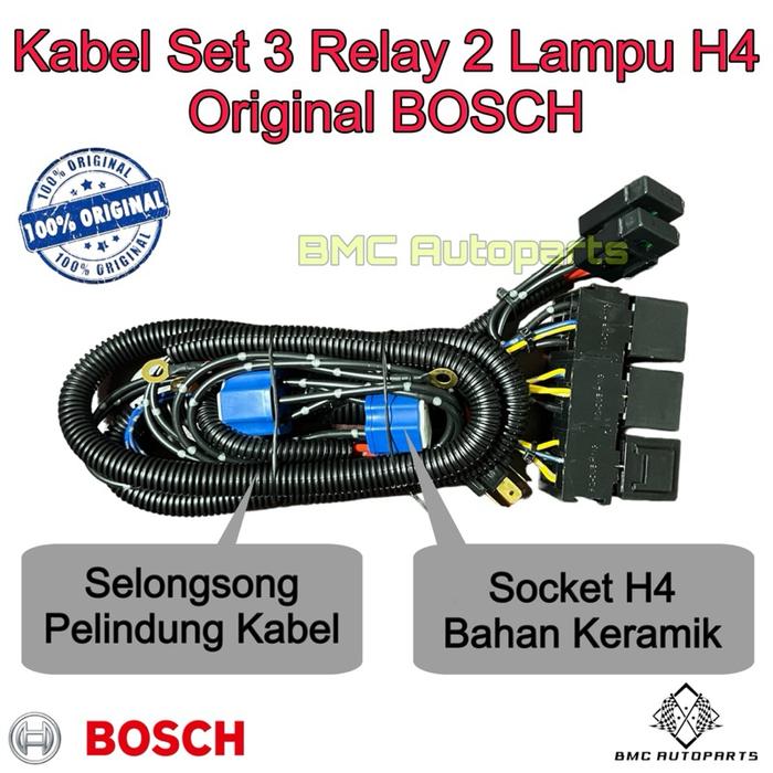 TERBARU!!! Kabel Set Relay BOSCH ORIGINAL Untuk Lampu H4 Mobil 3 Relay 2 Lampu Komplit