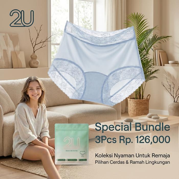 ( 3PC ) 2U Ice Silk - Celana Dalam Wanita Polos Anti Bakteri Enzim Probiotik 100A