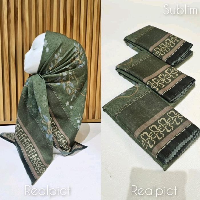 KERUDUNG SEGI EMPAT HIJAB MOTIF PREMIUM BUNGA HIJAU ARMY HIJAU BOTOL