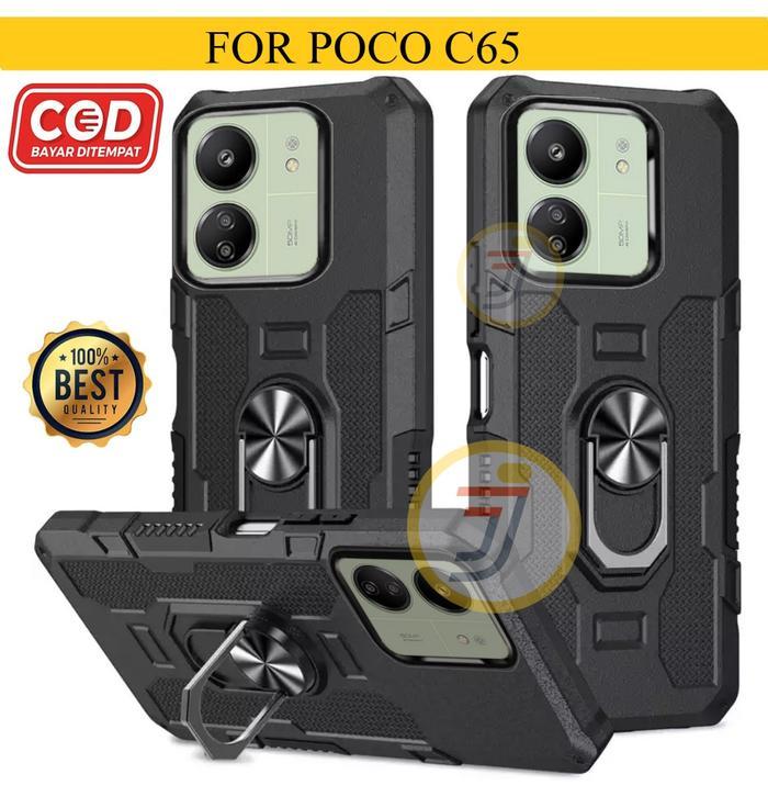 Casing Poco C65 Ring Armor Robot Case Kickstand Hybrid/Ring Holder Tpu Handphone Hardcase Promo