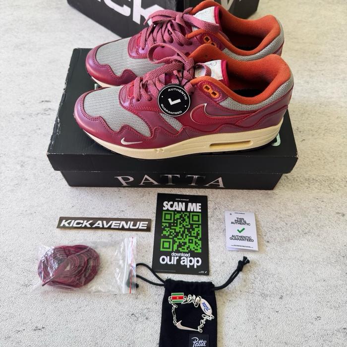 N1k3 Air Max 1 X Patta Waves Rush Maroon Sneakers