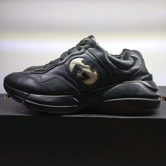 Guuucci Rhyton Black Ivory Leather Sneaker Size 40