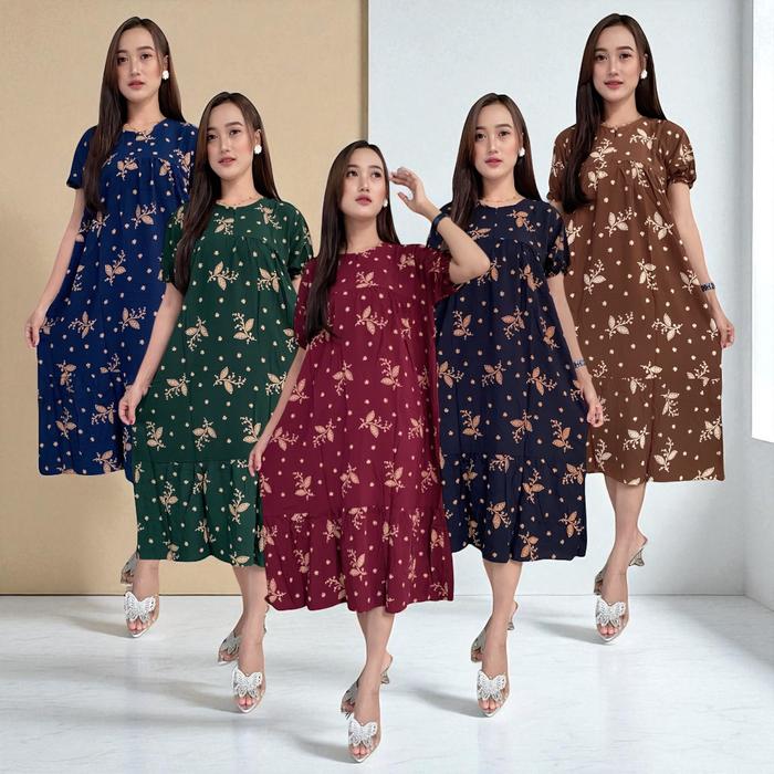 Daster LILY Katun rayon dunia tek 8454 Dress Lengan pendek motif BUBGA LILY