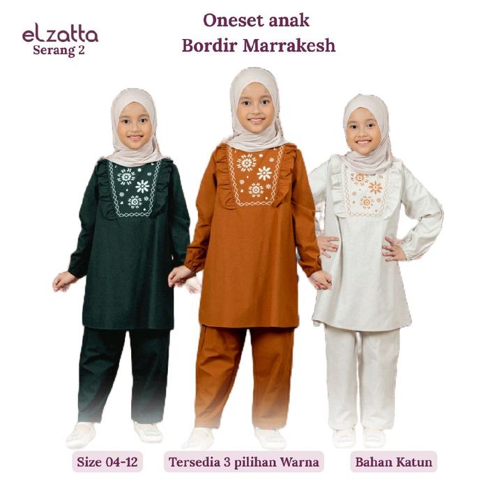 Elzatta One set Anak marrakesh Baju lebaran terbaru stelan tunik dan celana Bordir Basic Katun Musli