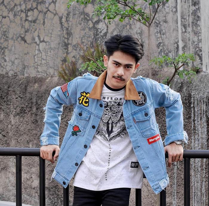 HARU JACKET - JAKET DILAN MAWAR DENIM PRIA MEMPHIS PATCH KERAH COKLAT KEREN
