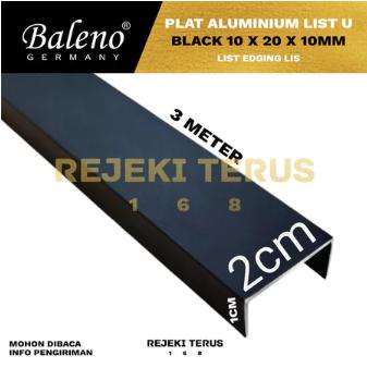 Plat Aluminium List U BLACK DOFF 1 x 2 x 1 cm Edging Lis Interior Dekorasi Dinding Hitam (10 x 20 x 