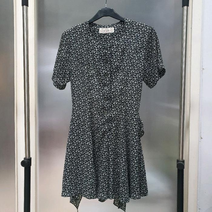 Z baju wanita dress midi exit fashion hitam motif bunga putih preloved second gaun cewek remaja dewa