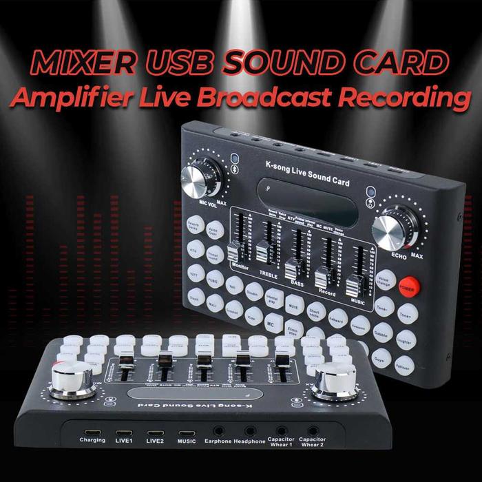 Woopower Mixer USB Sound Card Amplifier Live Broadcast Recording - F8 soundcard alat karoke alat ini