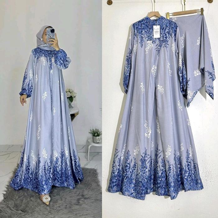 gamis set hijab terbaru bahan rayon diamond adem lembut tebal kwalitas branded Muslim Wanita  wine +