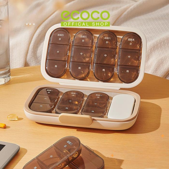 ECOCO Weekly Medicine Box - Kotak pil tujuh hari seminggu kotak kemasan obat portabel segel pembagi