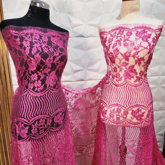 brukat perancis pink asli dijamin. kebaya batak formal Wanita Pesta Panjang Gaun Mewah Brokat Baju K