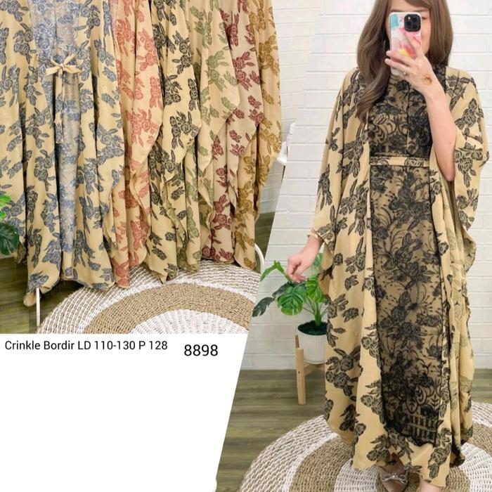 maxi dres gamis muslim kaftan bunga renda brukat dada rempel slimfit import premium rempel bunga #te