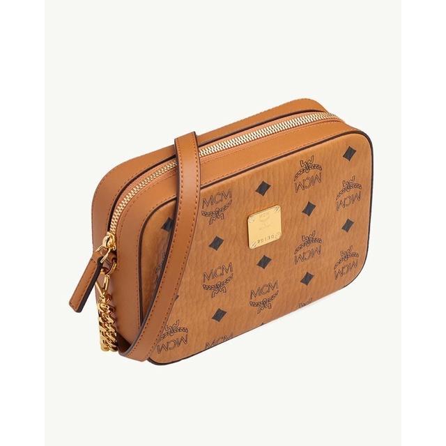 MCM MONOGRAM CAMERA CHAIN SHOULDER BAG IN COGNAC