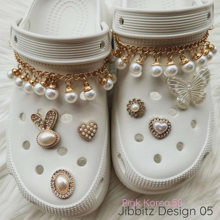 JIBBITZ CROCS 1SET 8-12PCS RANTAI MUTIARA 1SET AKSESS HIASAN UNTUK SANDAL DAN TAS WANITA PIN SENDAL