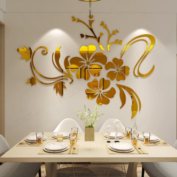 3D Mirror Sticker Flower Art Removable Wall Sticker Acrylic Mural
