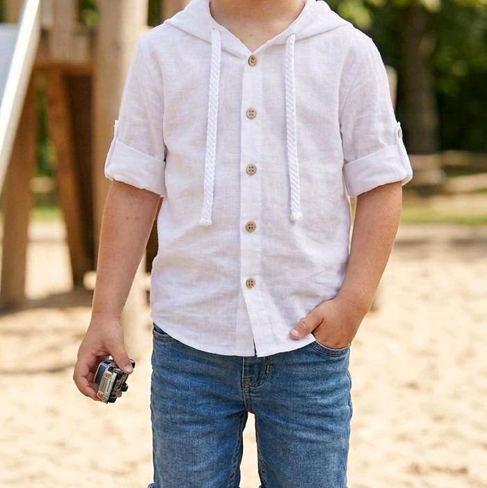 BSS Atasan kemeja Hoodie anak katun linen Casual skoder