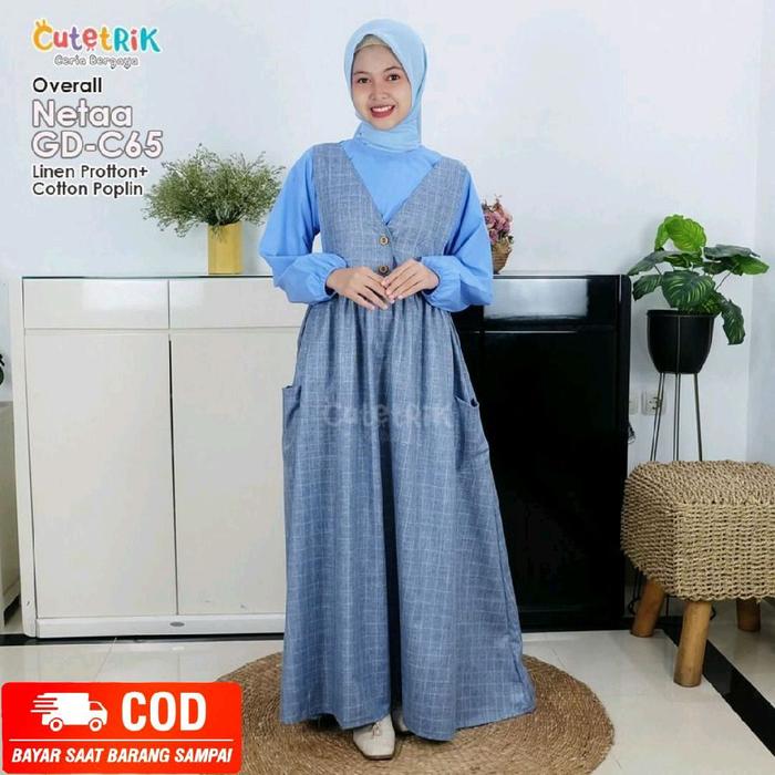CUTETRIK GAMIS OVERALL ANAK PEREMPUAN USIA 14 TAHUN NETAA SERIES DRESS MUSLIM KODOKAN BAHAN LINEN MO