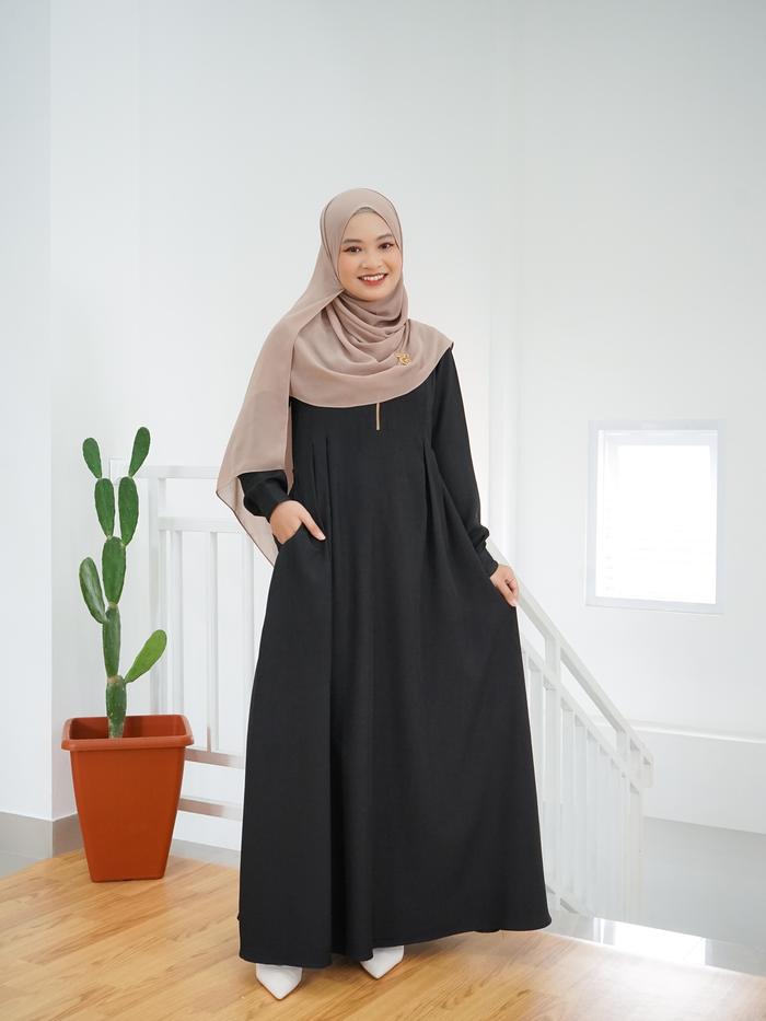 Elhurriyah Gamis Dewasa Safiyya Polos Risleting Tali Muslim Wanita Dress Syari