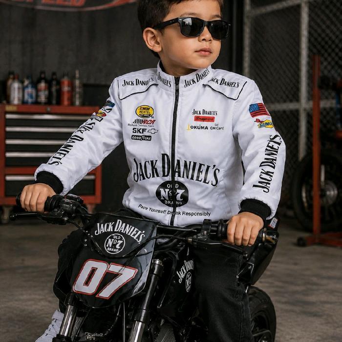 Jack Daniel's Jaket Anak Laki-laki Motif Balap dengan Logo Jack Daniel's dan Nomor 07