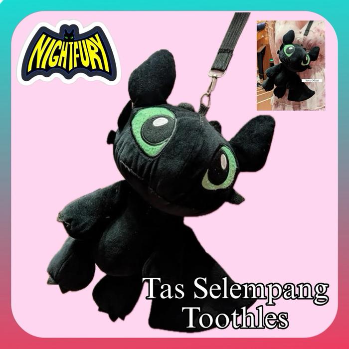 [ READY ] TAS BONEKA DRAGON TOOTHLES TAS SELEMPANG TOOTHLES | TAS BONEKA NAGA HITAM