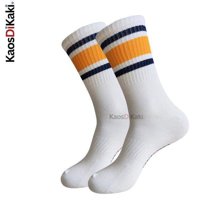 KaosDiKaki - Kaos Kaki Oldschool Skate Stripe lebar Navy Kuning Dewasa Panjang Premium benang raja