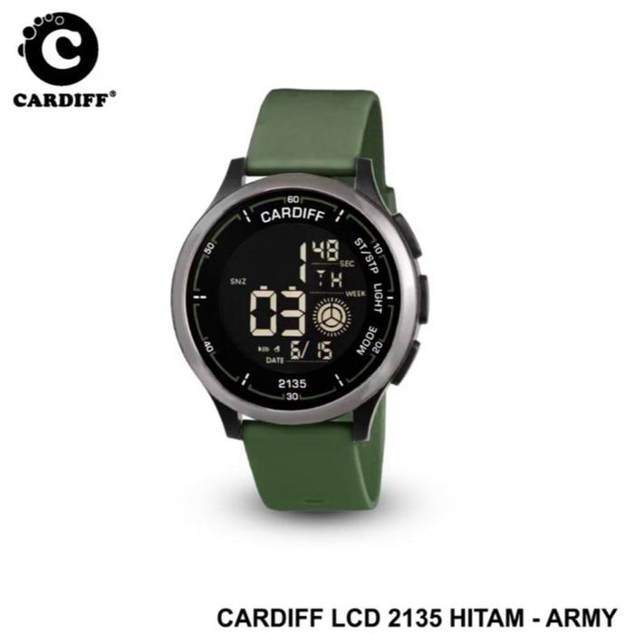 Cardiff Jam Tangan Pria Cardiff LCD 2135 Hitam Army Anti Air dengan Tali Hijau