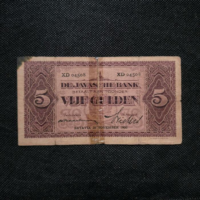 Uang Kuno 5 Gulden JP Coen ttd Praasterink Tahun 1930 - XD 04508