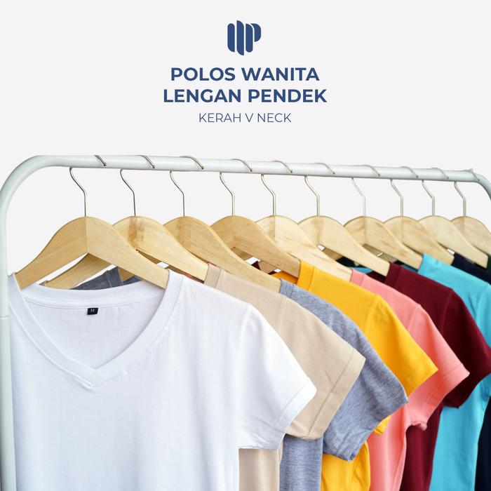 Madia Kaos Polos V-neck Dewasa Wanita Lengan Pendek Cotton Combed 24s - UA01