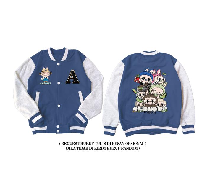 NSR Jaket Varsity Anak Labubu Perempuan Laki-Laki usia 2-12 Tahun Bisa Custom Inisial Baseball
