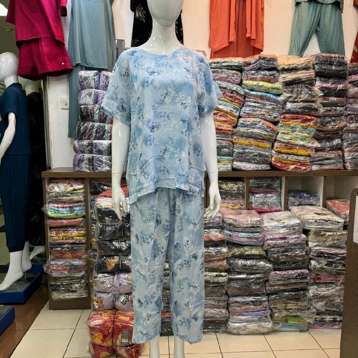 Setelan Baju tidur Yeong Gi rayon XL lengan pendek celana panjang