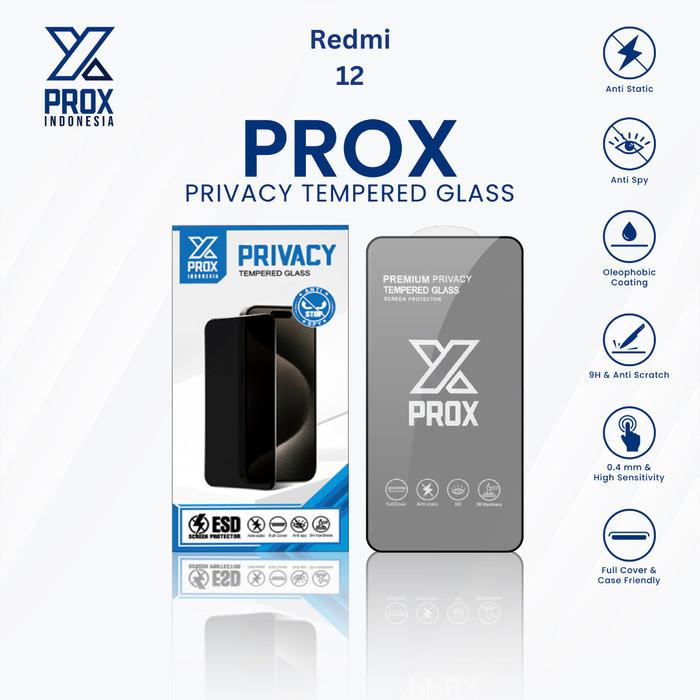 PROX Tempered Glass Anti Spy Redmi 12 Full Cover Privacy