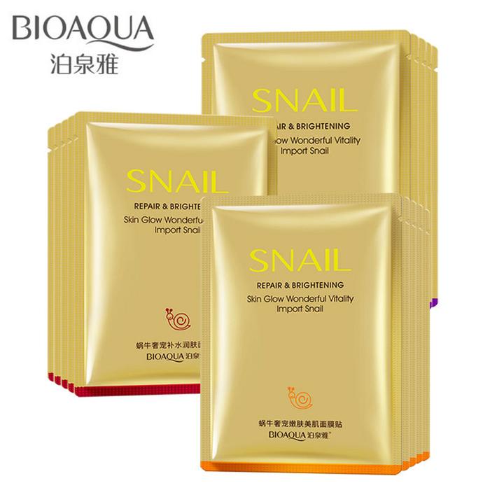10 Pcs BIOAQUA Snail Mask Set Hyaluronic Acid Mask Moisture