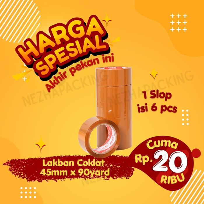 Slop 6 Roll Lakban Bening 45Mm X 90 Yard - Lakban Coklat 45Mm X 90 Yard Aleo / Lakban Bening 90
