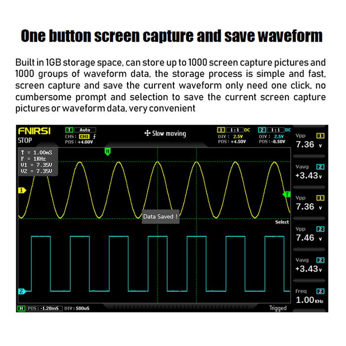 FNIRSI-1014D Portable Digital Oscilloscope 7 Inch TFT LCD Dual