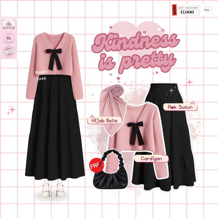 Modis - 1 Set Ootd  Setelan Wanita Korean Style Berhijab  Baju  | Hijab Bella Dusty Pink, Cardigan K