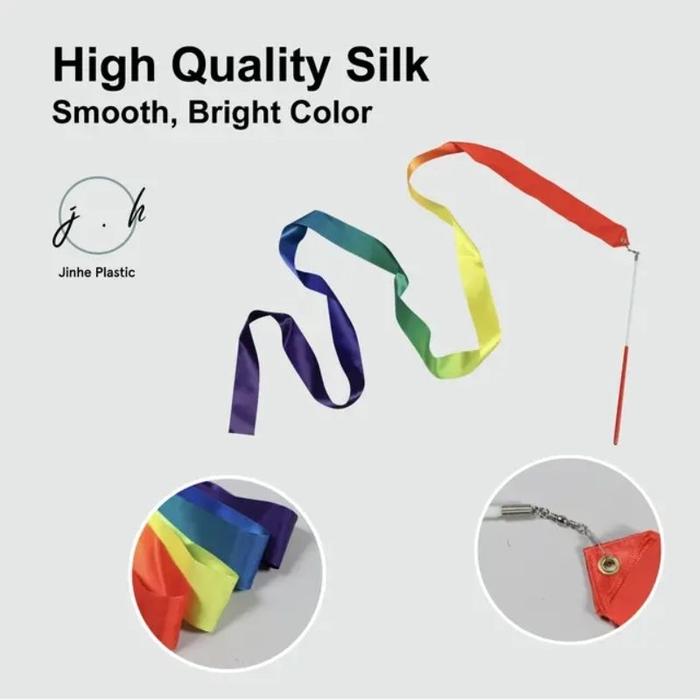 2m Pita Twirling Satin dan Tongkat Twirling Ribbon Ballet Alat Ballet Senam Pita Twirling Ribbon